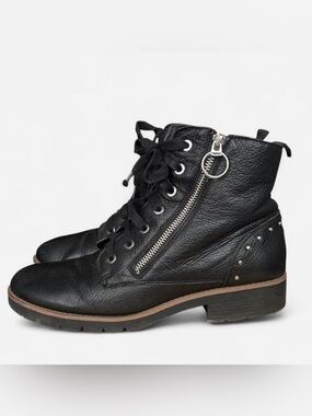 American Rag Black Lace-Up Combat Boots with Side Zip & Studs